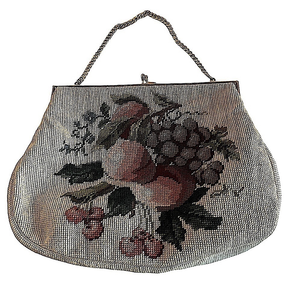 Vintage MCM Christine Custom Bags Needlepoint
Chain Handle Bag Fruit Motif